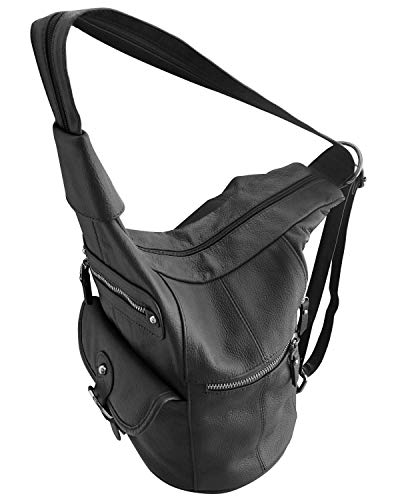 Premium Black Cowhide Leather Concealment Backpack - Dual Entry