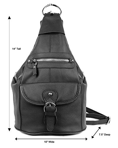 Premium Black Cowhide Leather Concealment Backpack - Dual Entry