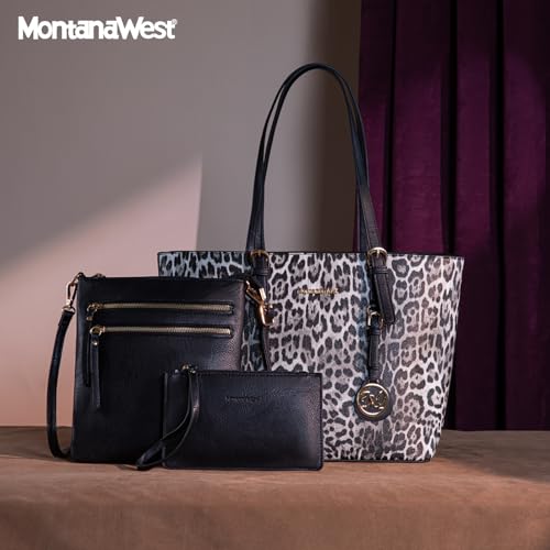 Black Leopard Print Western Style Shoulder Bag Set