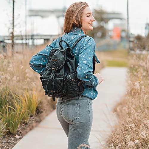 Women's Soft Leather Drawstring Concealed Carry Backpack Purse