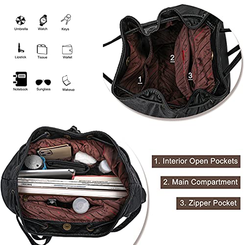 Women's Soft Leather Drawstring Concealed Carry Backpack Purse
