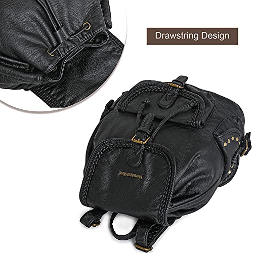 Women's Soft Leather Drawstring Concealed Carry Backpack Purse