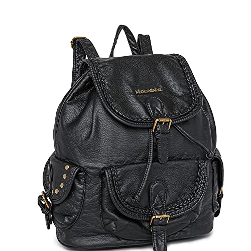 Women's Soft Leather Drawstring Concealed Carry Backpack Purse