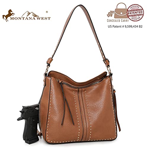 Montana West Concealed Carry Leather Crossbody Bag Brown