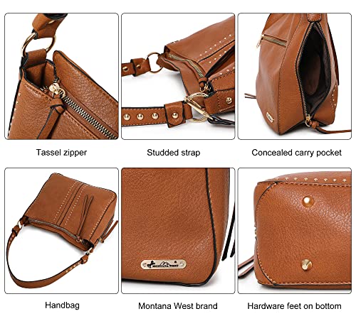 Montana West Concealed Carry Leather Crossbody Bag Brown