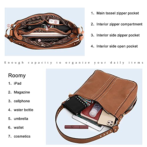 Montana West Concealed Carry Leather Crossbody Bag Brown