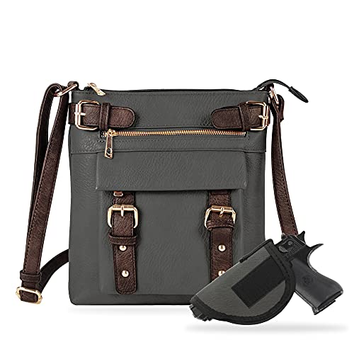 Grey Crossbody Concealed Carry Shoulder Bag with Lock