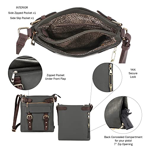 Grey Crossbody Concealed Carry Shoulder Bag with Lock
