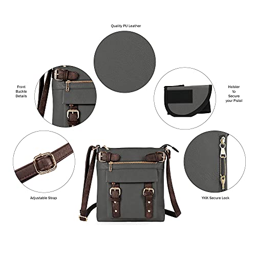 Grey Crossbody Concealed Carry Shoulder Bag with Lock