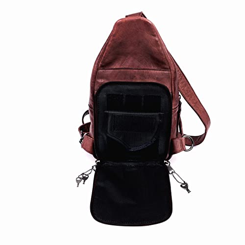 Unisex Leather Gun Holster Sling Backpack for Concealed Carry