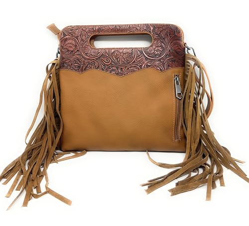 Western Floral Cowhide Fringe Clutch Crossbody in 2 colors