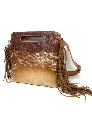 Western Floral Cowhide Fringe Clutch Crossbody in 2 colors