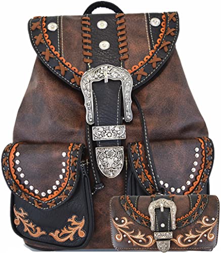 Western Style Tooled Buckle Concealed Carry Backpack Purse