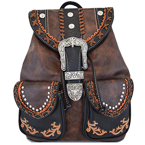 Western Style Tooled Buckle Concealed Carry Backpack Purse