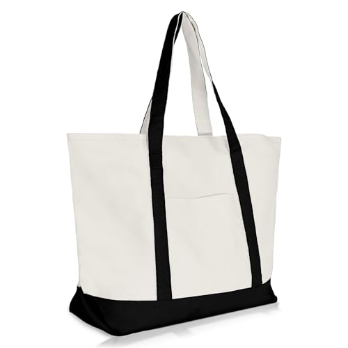 Large Cotton Canvas Concealed Carry Tote Bag, Black