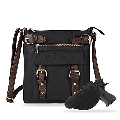 2-Toned Belt Crossbody Bag with Lock for Women