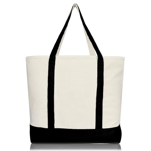 Large Cotton Canvas Concealed Carry Tote Bag, Black