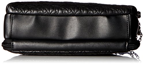 Black cross-body shoulder bag with rose embroidery, medium-sized