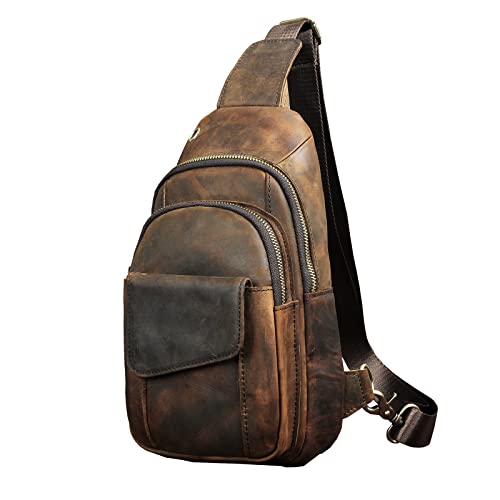 Le'aokuu Men's Leather Crossbody Chest Sling Bag