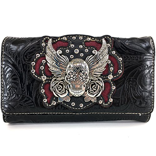 Justin West Tooled Sugar Skull Roses Shoulder Bag