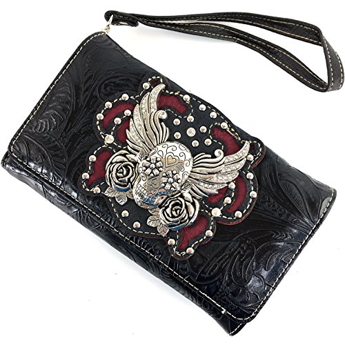 Justin West Tooled Sugar Skull Roses Shoulder Bag