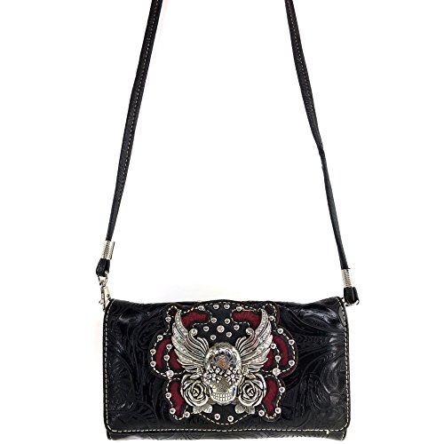 Justin West Tooled Sugar Skull Roses Shoulder Bag