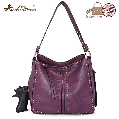 Purple Leather Crossbody Concealed Carry Handbag - Montana West
