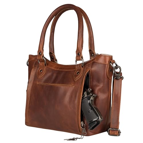 Sadie Leather Satchel with Universal Gun Holster - Cognac