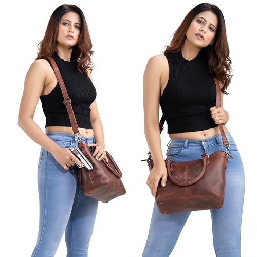 Sadie Leather Satchel with Universal Gun Holster - Cognac