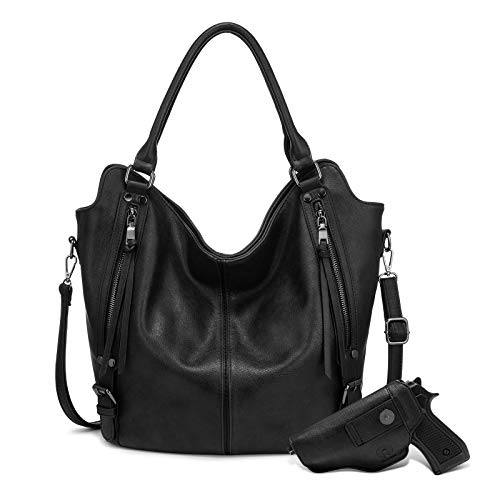 Women's Leather Hobo Purse with Detachable Holster Conceal Carry