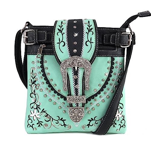 Zelris Western Floral Conceal Carry Crossbody Messenger - Mint