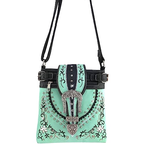 Zelris Western Floral Conceal Carry Crossbody Messenger - Mint