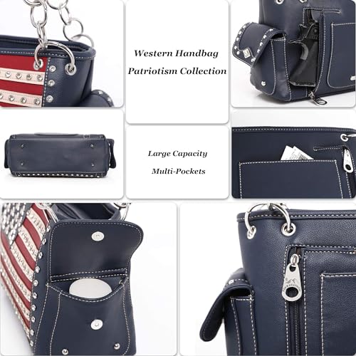 Montana West Patriotic Concealed Carry Tote Handbag - Navy