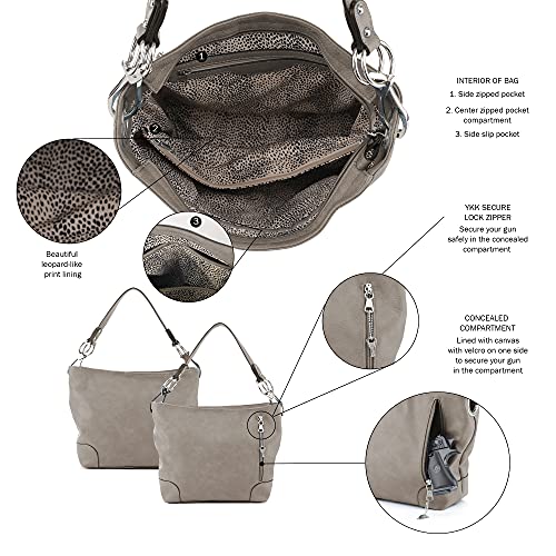 Gray Hobo Handbag with Lock & Key Conceal Carry