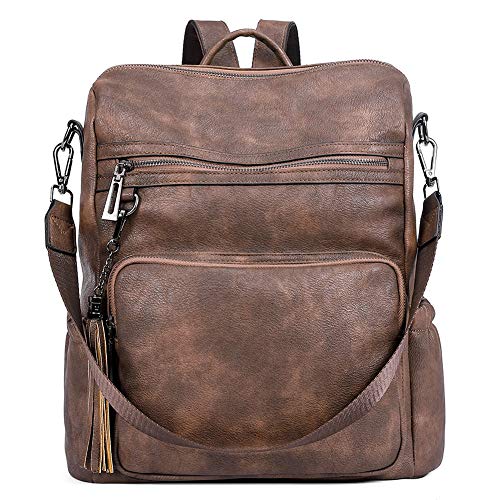 Large leather backpack purse for concealed carry in coffee