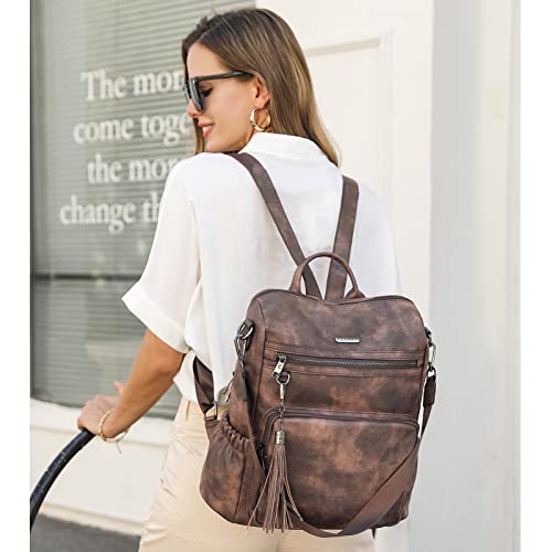 Large leather backpack purse for concealed carry in coffee