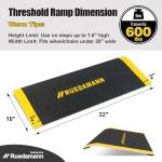 Aluminum Threshold Ramp, 600lbs, Portable, Anti-Slip, Wheelchair, 10L x 31.5W, Black