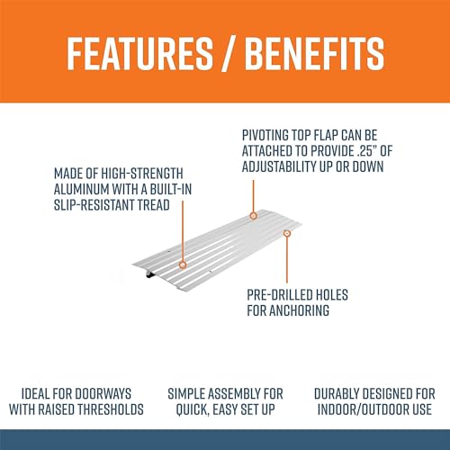 1" Portable Aluminum Threshold Ramp for Doorways and Landings