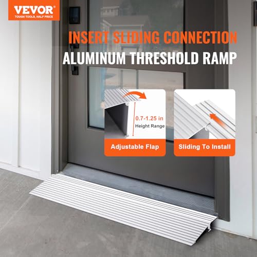 Adjustable aluminum doorway threshold ramp for wheelchairs