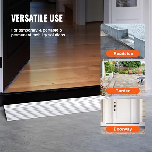Adjustable aluminum doorway threshold ramp for wheelchairs