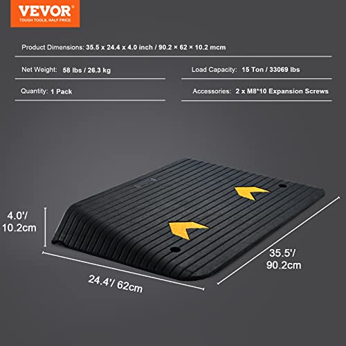 VEVOR Rubber Threshold Ramp, 4" Rise, Non-Slip Surface