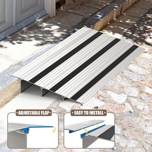 4" Aluminum Threshold Ramp for Wheelchairs, 800lbs Capacity