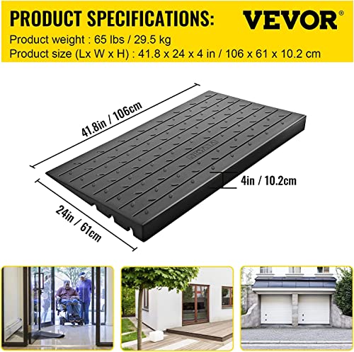 VEVOR 4" Rise Rubber Threshold Ramp, Wheelchair/Scooter, Black