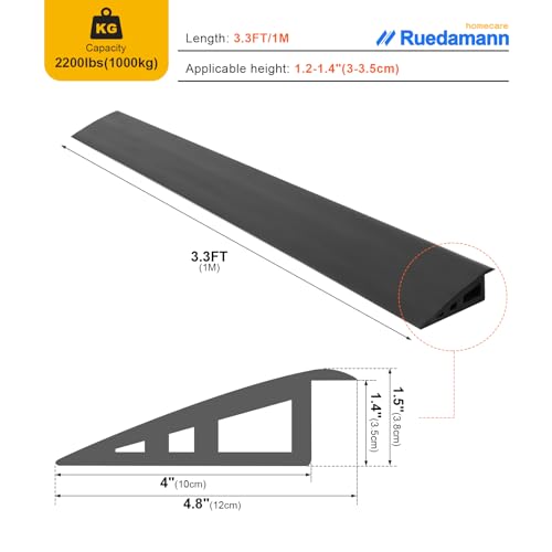 3.3 Ft Rubber Threshold Ramp for Doorways, Carpets, Floors