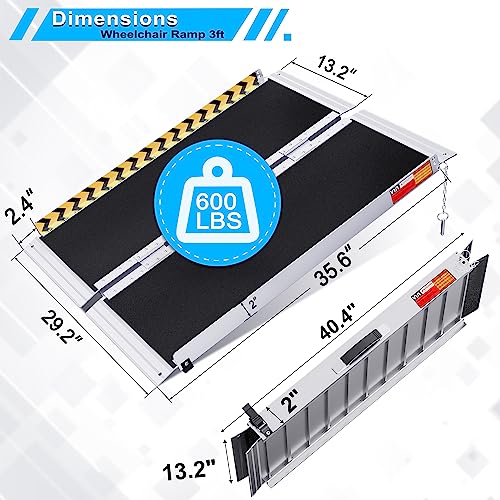 3FT Non-Slip Aluminum Threshold Ramp for Wheelchairs & Scooters