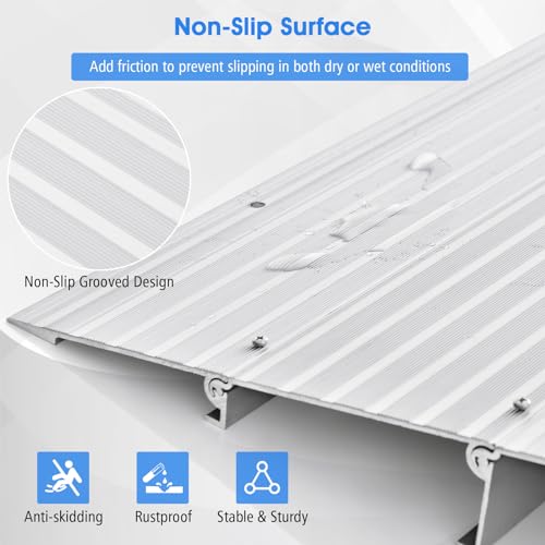 Goplus Adjustable Aluminum Door Threshold Ramp, Non-Slip Surface