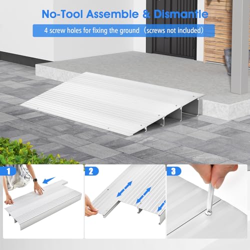 Goplus Adjustable Aluminum Door Threshold Ramp, Non-Slip Surface