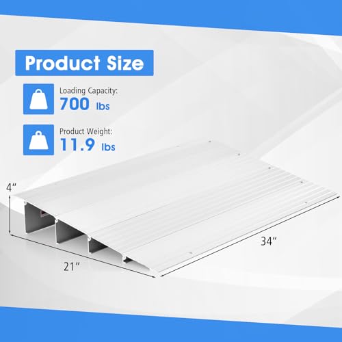 Goplus Adjustable Aluminum Door Threshold Ramp, Non-Slip Surface