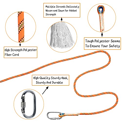 EMEKIAN 14mm Orange Climbing Rope, 10M Static, Non-Slip Gloves