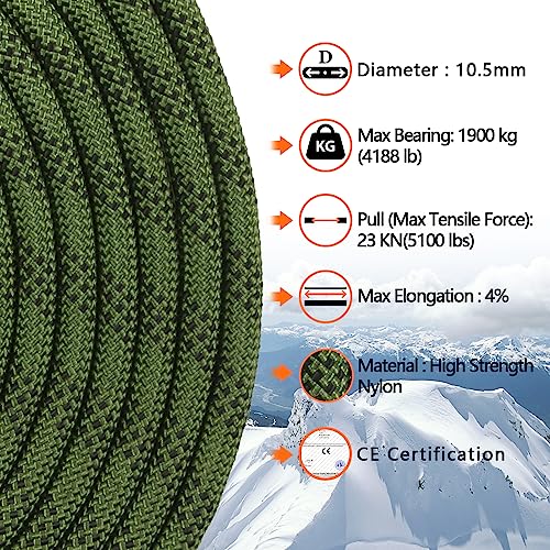 AOLEBA 10.5mm Static Climbing Rope - Multiple Lengths